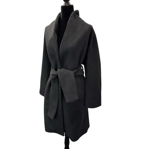 Reformation Black Belted Coat Wrap Style Medium Surplus Fabric Made in USA